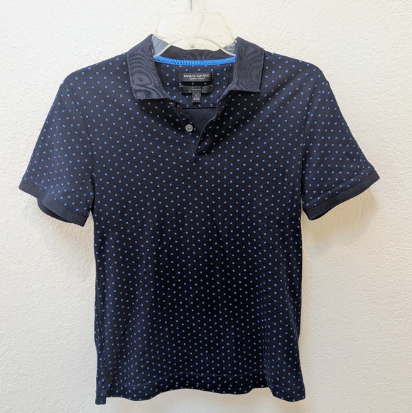 Banana Republic Other - Banana Republic Luxury Touch Size Small Slim Fit  Navy Polo W/ Blue Pattern